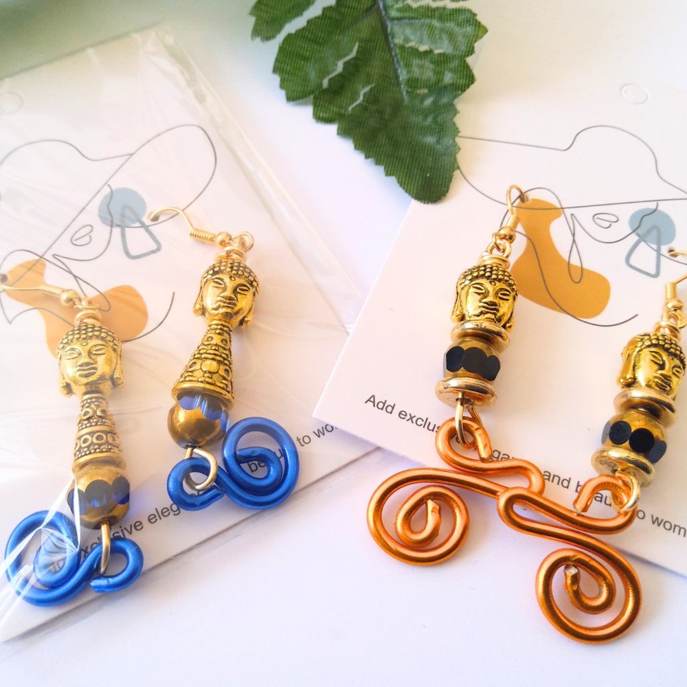 2 Pairs of Buddha Head Dangle Earrings
